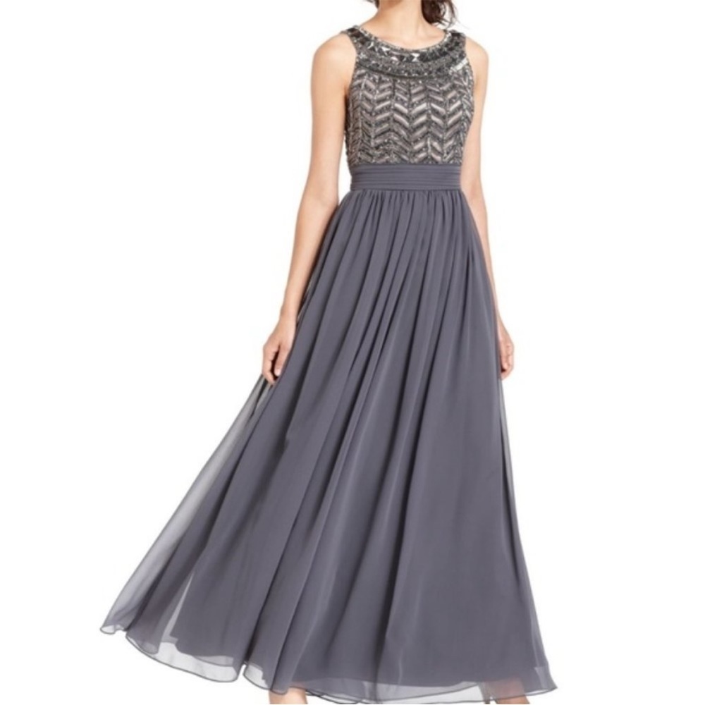 JS Collections Gray silver embellishment embellished bejeweled gown dress